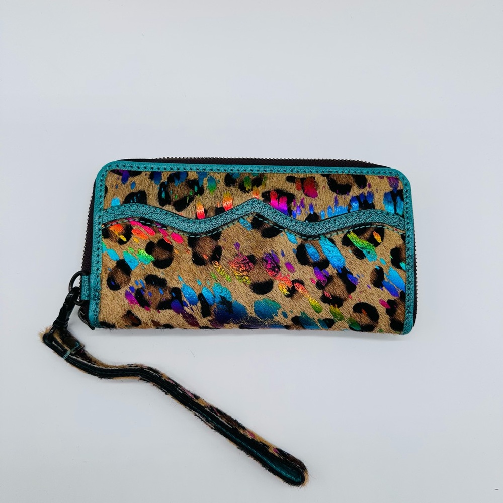 Colorful Leopard Print Hair On Hide Wallet